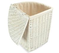 Red Hamper Small Corner White Wash Wicker Laundry Basket with a Oatmeal Lining
