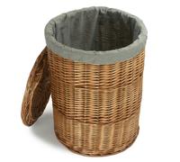 Red Hamper Small Light Steamed Wicker Round Linen Basket with Grey Sage Lining