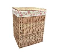 Red Hamper Small Light Steamed Wicker Square Laundry Basket with Garden Rose Lining