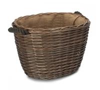 Red Hamper Small Oval Hessian Lined Log Basket, Wicker, Brown, 31 x 40 x 28 cm