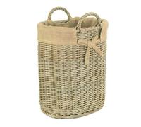 Red Hamper Small Oval Hessian Lined Wicker Log Basket - Brown
