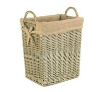 Red Hamper Small Rectangular Hessian Lined Wicker Log Basket - Brown
