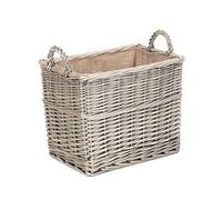 Red Hamper Small Rectangular Hessian Lined Wicker Log Storage Basket, Rattan