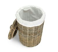 Red Hamper Small Round Rattan Laundry Hamper Basket with White Lining