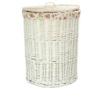 Red Hamper Small Round White Wash Wicker Laundry Basket with a Garden Rose Lining