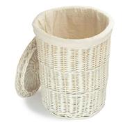 Red Hamper Small Round White Wash Wicker Laundry Basket with a Oatmeal Lining
