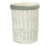 Red Hamper Small Round White Wash Wicker Laundry Hamper with Grey Sage Lining