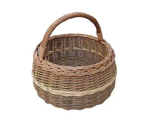 Red Hamper Small Round Wicker Shallow Shopping Basket, Brown, Diameter 21cm Stands 21cm Including Handle