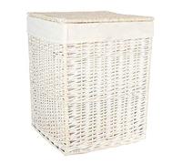 Red Hamper Small Square White Wash Wicker Laundry Basket with Cotton Lining - White
