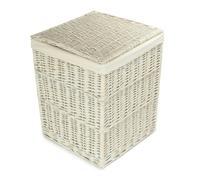 Red Hamper Small Square White Wash Wicker Laundry Basket with Cotton Lining