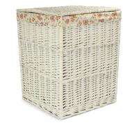 Red Hamper Small Square White Wash Wicker Laundry Basket with Garden Rose Lining