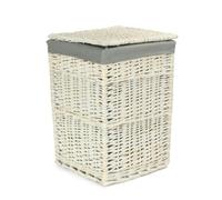 Red Hamper Small Square White Wash Wicker Laundry Hamper with Grey Sage Lining