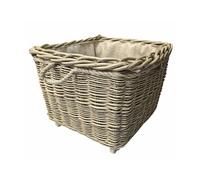 Red Hamper Square Hessian Lined Wheeled Log Basket in Brown Red Hamper Brown