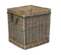 Red Hamper Square Rope Handled Wicker Log Basket - Brown