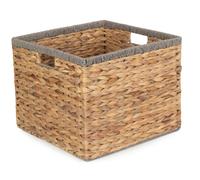 Red Hamper Square Water Hyacinth With Grey Rope Border Storage Basket - Large