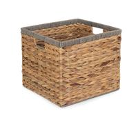 Red Hamper Square Water Hyacinth With Grey Rope Border Storage Basket - Small