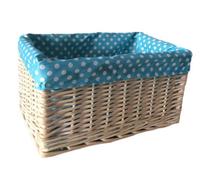 Red Hamper St002B-02 Wicker Blue Spotty Lined Open Storage Basket Medium