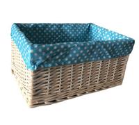 Red Hamper St002B-03 Wicker Blue Spotty Lined Open Storage Basket Large