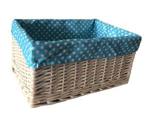 Red Hamper St002B-03 Wicker Blue Spotty Lined Open Storage Basket Large