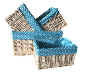 Red Hamper St002B Wicker Blue Spotty Lined Open Storage Baskets Set Of 4