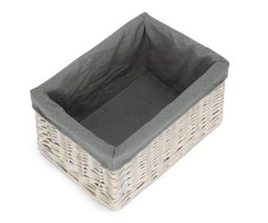 Red Hamper St002Gry/2 White Wash Grey Lined Open Storage Basket Medium