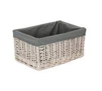 Red Hamper St002Gry/3 White Wash Grey Lined Open Storage Basket Large