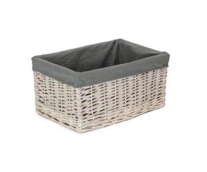 Red Hamper St002Gry/3 White Wash Grey Lined Open Storage Basket Large