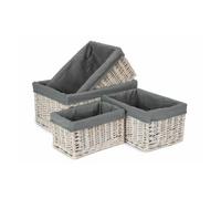 Red Hamper St002Gry White Wash Grey Lined Open Storage Baskets Set Of 4