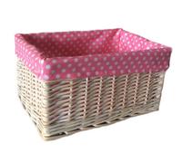 Red Hamper St002P/2 Wicker Medium Pink Spotty Lined Storage Basket