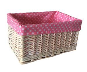 Red Hamper St002P/2 Wicker Medium Pink Spotty Lined Storage Basket