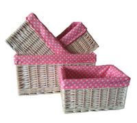 Red Hamper St002P Wicker Pink Spotty Lined Open Storage Basket Set Of 4