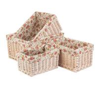 Red Hamper St002R Wicker White Wash Garden Rose Lined Storage Baskets Set 4