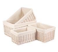 Red Hamper St002W Wicker White Lined Storage Baskets Set 4
