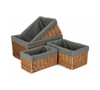 Red Hamper St018Gry Set Of 4 Double Steamed Grey Cotton Lined Willow Storage Baskets