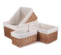 Red Hamper St025 Wicker Double Steamed Lined Storage Basket Set 4