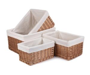 Red Hamper St025 Wicker Double Steamed Lined Storage Basket Set 4