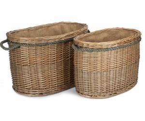 Red Hamper St028-029 Wicker Set 2 Oval Rope Handled Log Baskets