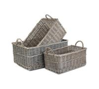 Red Hamper St036 Wicker Shallow Antique Wash Storage Basket Set Of 3