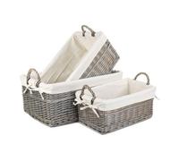 Red Hamper St036W Wicker Shallow Lined Antique Wash Storage Basket Set Of 3