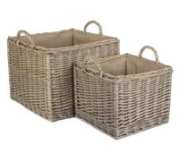 Red Hamper St041-042 Wicker Set Of 2 Antique Wash Square Hessian Lined Log Basket