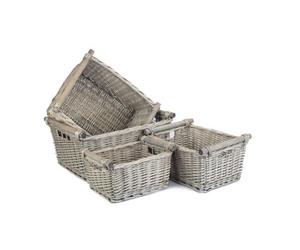 Red Hamper St046-049 Set Of 4 Antique Wash Wooden Handled Wicker Storage Basket