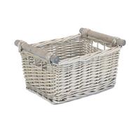 Red Hamper St046 Wicker Small Grey Wash Wooden Handled Storage Basket