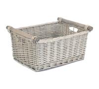 Red Hamper St048 Wicker Large Grey Wash Wooden Handled Storage Basket