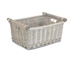 Red Hamper St048 Wicker Large Grey Wash Wooden Handled Storage Basket
