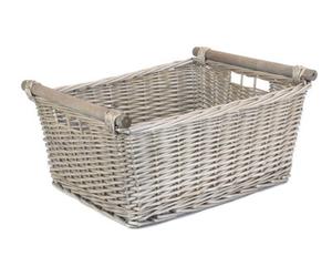 Red Hamper St049 Wicker Extra Large Grey Wash Wooden Handled Storage Basket