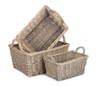 Red Hamper St055-057 Wicker Set Of Three Antique Wash Finish Handled Unlined Storage Basket