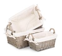 Red Hamper St055-057W Wicker Set Of 3 Antique Wash Handled Lined Storage Basket