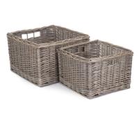 Red Hamper St058-059 Wicker Set Of 2 Square Antique Wash Unlined Storage Basket