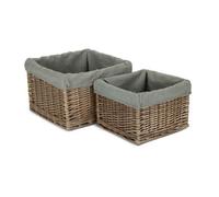 Red Hamper St058-059Gry Set Of 2 Square Antique Wash Lined Storage Basket