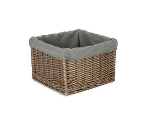 Red Hamper St059Gry Medium Square Antique Wash Grey Lined Storage Basket